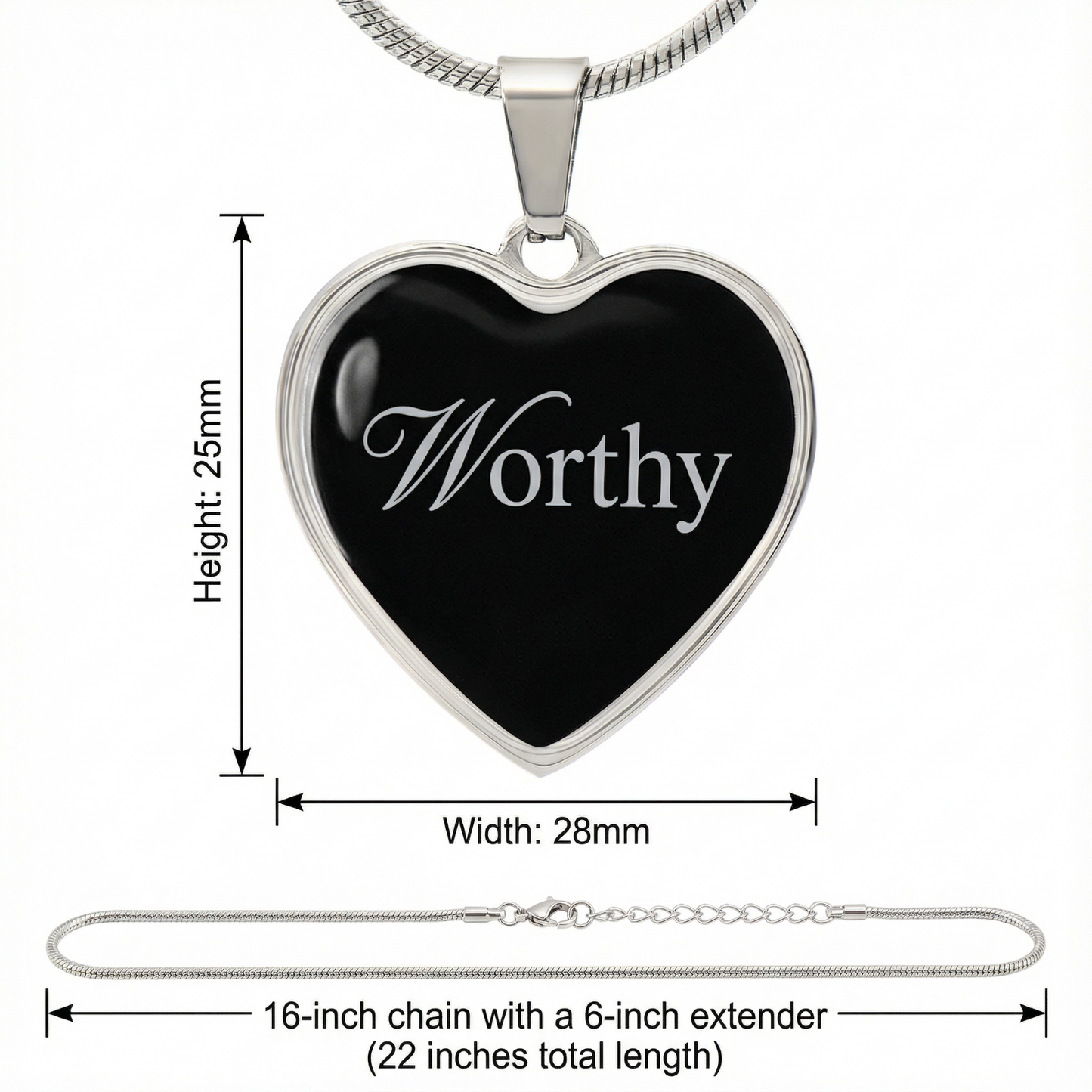 “Worthy” Silver Heart Necklace for Her | Meaningful Valentine's Day, Birthday & Christmas Gift