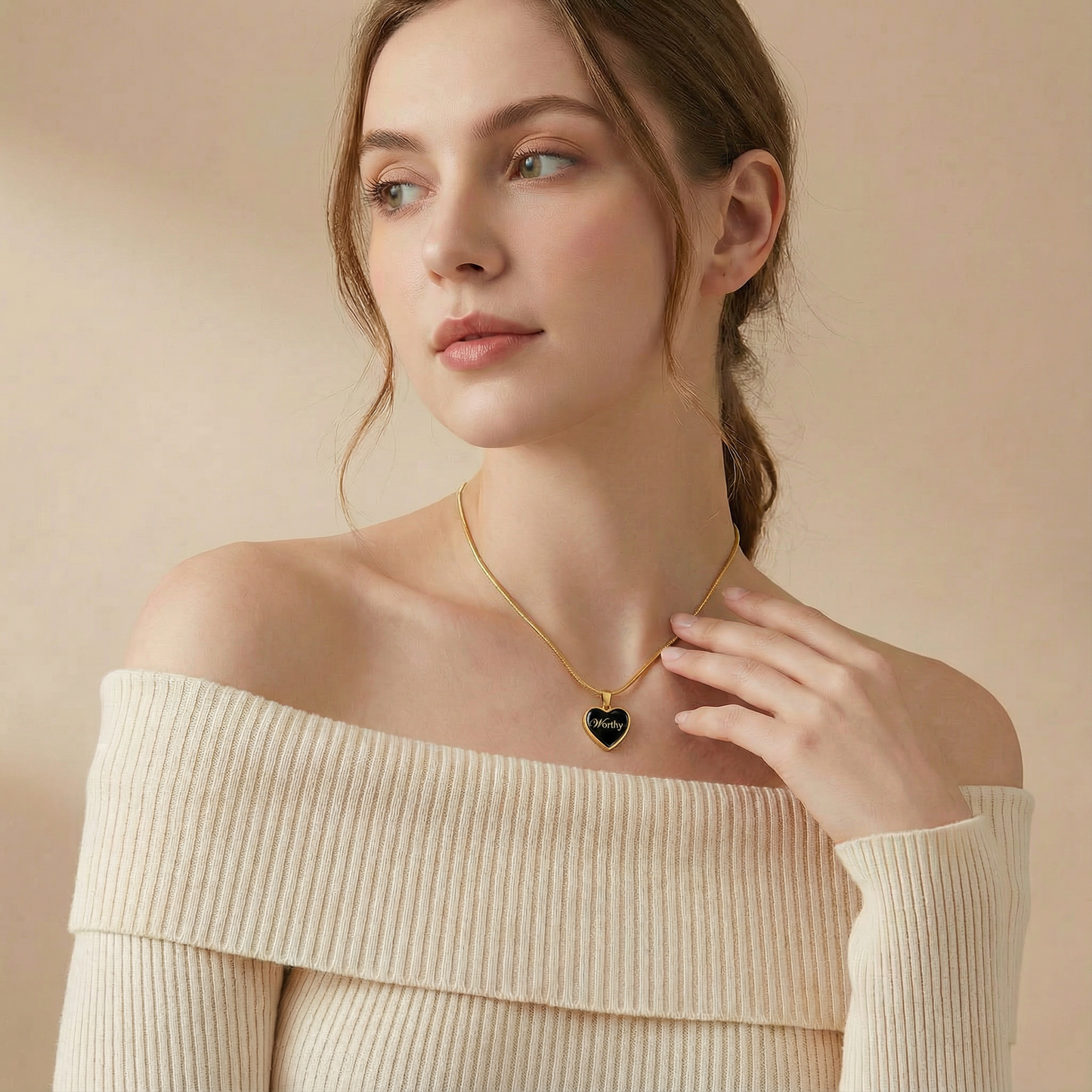 “Worthy” Gold Heart Necklace for Her | Meaningful Valentine's Day, Birthday & Christmas Gift